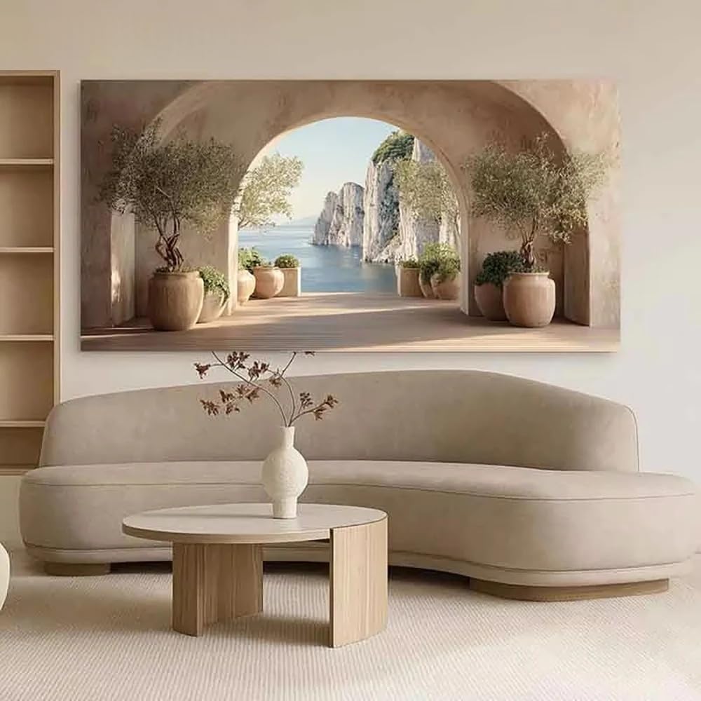 GKUVBF Tableau moderne sur toile, style côtier, représentant la mer Méditerranée et les oliviers (60 x 120 cm, sans cadre)