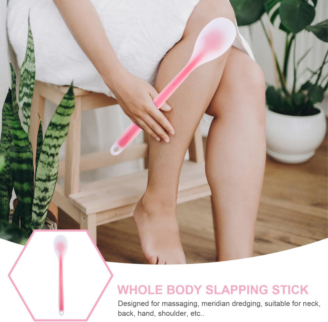 Silicone Health Massage Pat Palm Tapping Tool Red Extended Body Care Stick with Meridian Acupoint Chart for Muscle Relaxation and Relief
