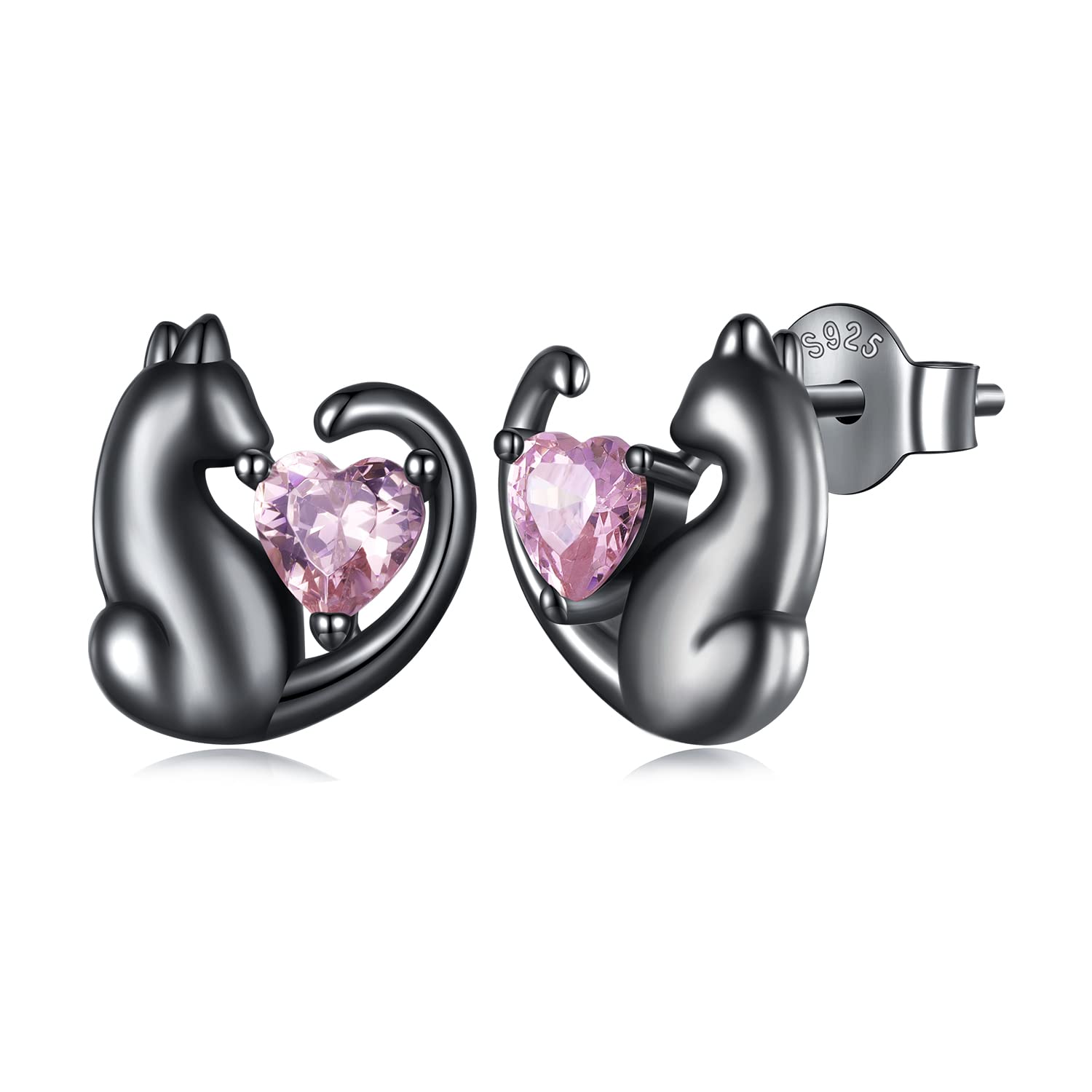 Borchie Argento Tema Beauty Orecchini A Bottone Con Faccia Di Gatto In Argento Sterling 925 Per Donna - Con Scatola Regalo, Design Carino Per Ragazze Orecchini Donna Scatola Regalo H13