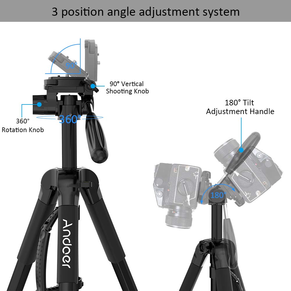 Andoer TTT-666R - Trípode de viaje portátil y ligero para videocámara Canon Nikon DV DSLR con bolsa de transporte, carga máxima de 4 kg
