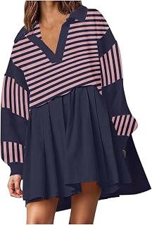 Mujer Otoño e Invierno Bloque de Color Impreso Cuello en V Manga Larga Irregular Plisado Patchwork Casual Mini Vestido Negro Mujer