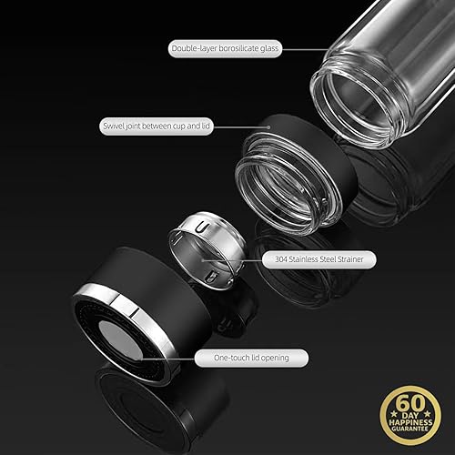 Miniatura 5 de Botella infusora de té, taza de té de vidrio borosilicato de doble pared con filtro de acero inoxidable, vaso de té con difusor de té, taza de té