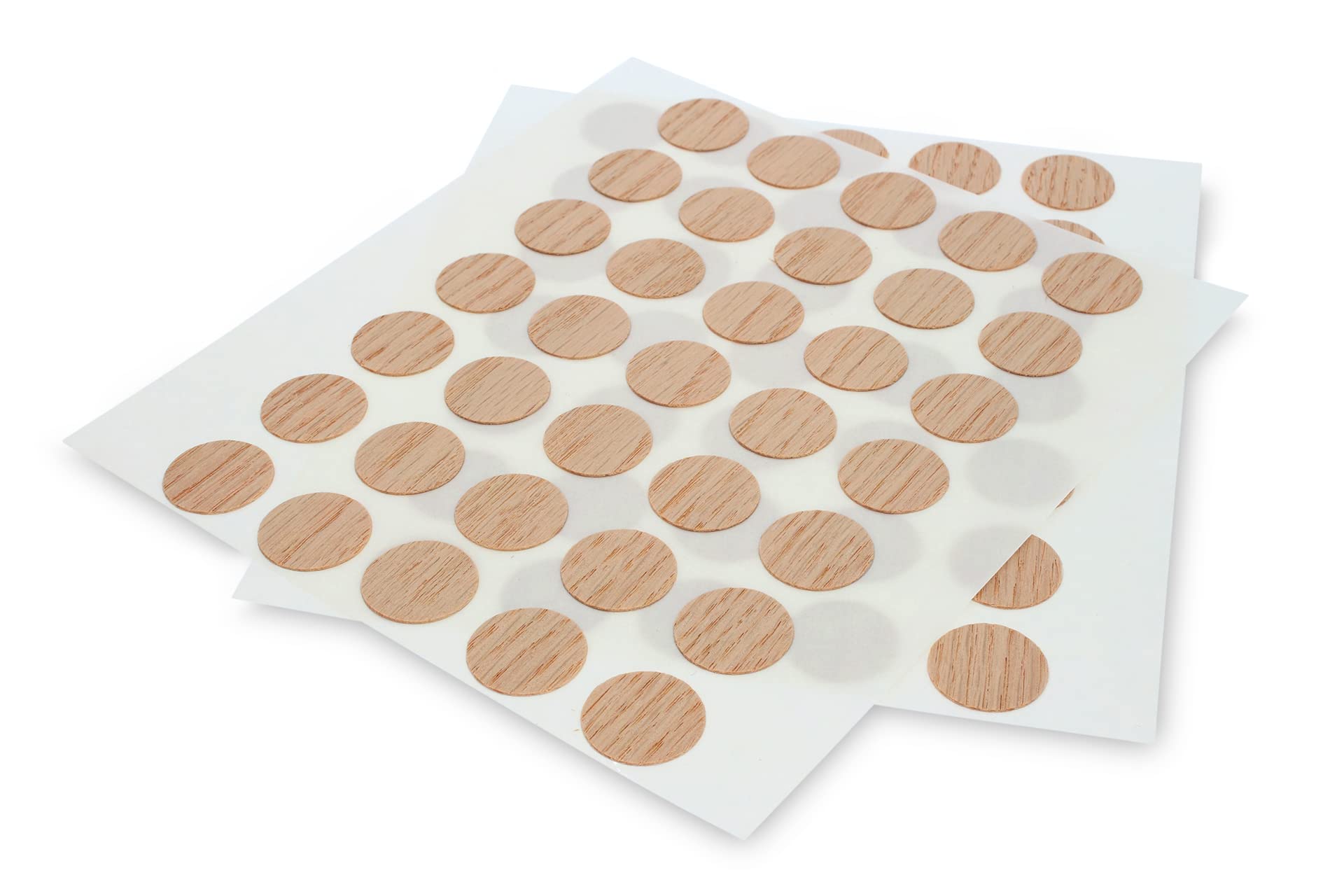 WoodPress® Peel & Stick, Real Red Oak Wood, Screw Hole Cover Caps - 70 x 18mm Pieces - Can be Varnished or Finished as Desired