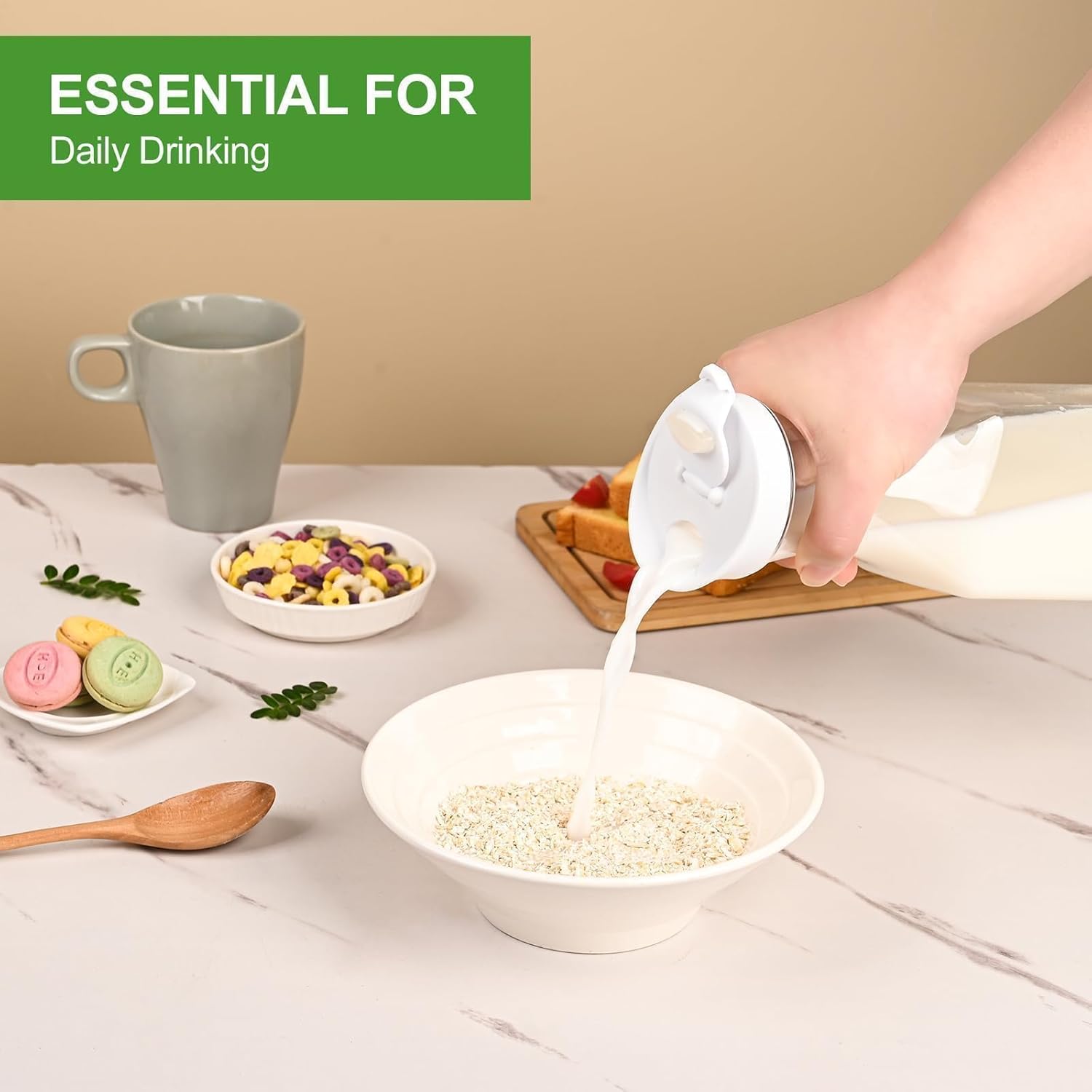 Set of 4 Plastic Carafe with Lid, 1 Liter Mimosa Bar Supplies, Large Square Base Juice Containers, Water Bottle, Milk Container, Clear Beverage Containers for Fridge - HAND WASH ONLY - Image 4