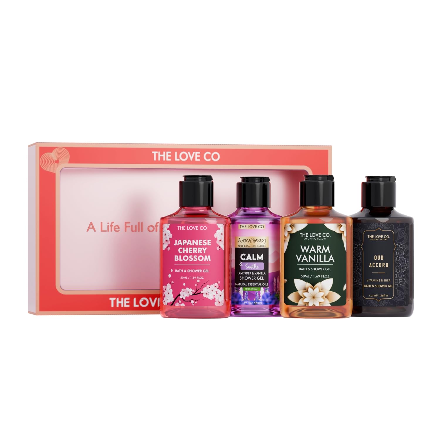 THE LOVE CO. Indulgence Gift kit Collection: Indulge in Travel Pack Shower Gels | Cherry Blossom, Vanilla, Lavender, Oud | Opulent Bathing Experience | Ideal Birthday & Special Occasion Hamper | Pack of 4-picture-19