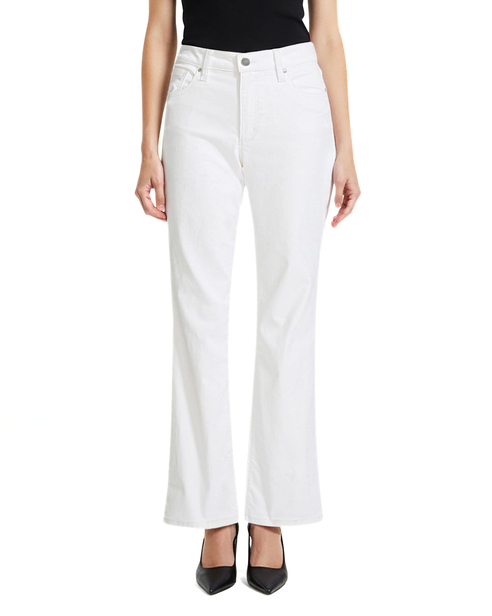 Anne Klein Women's High-Rise Stretch Sateen Boot Cut Jeans, Soft White, 16