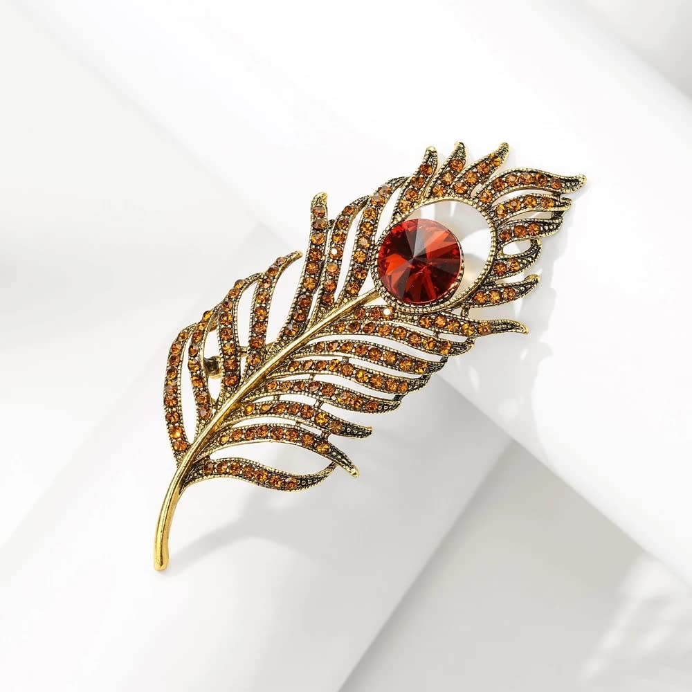 broches de Plumas de Diamantes de imitación para Mujer, Pin Grande de Moda Vintage, Accesorios de diseño de Invierno