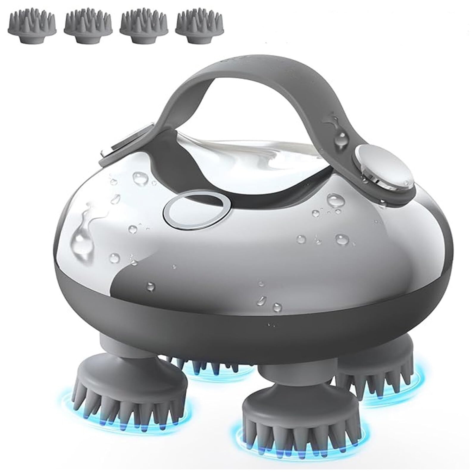 Masajeador de cabeza eléctrico del cuero cabelludo, masajeador de cuero cabelludo IPX7 impermeable con 4 cabezas, para estimular el crecimiento del cabello, cuello y cuerpo, recargable impermeable