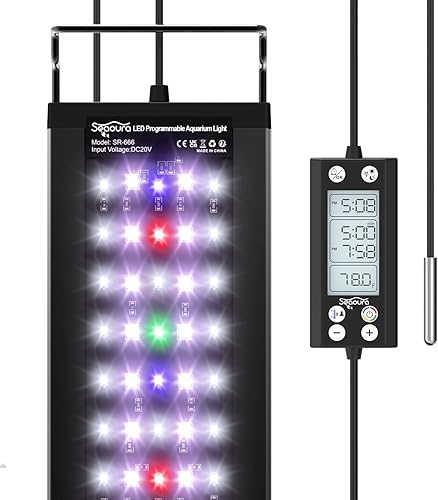 Luz de acuario de encendidoapagado automático 247, luz LED programable para acuario con termómetro, luz de tanque de peces con espectro completo + 7