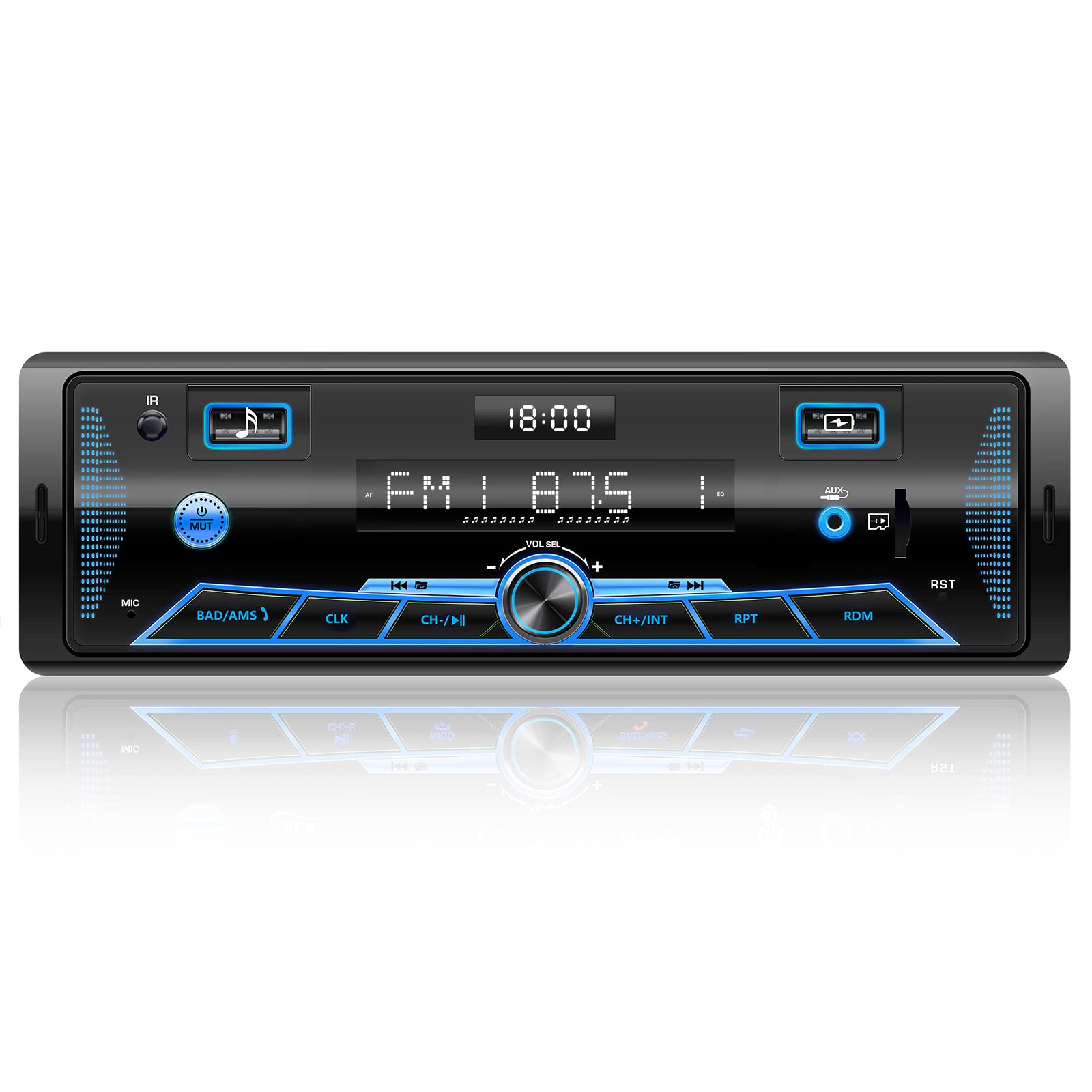 RDS Autoradio Bluetooth für 2 USB,Wistrue FM/AM Autoradio 1DIN,7 Farben Radio mit Fernbedienung MP3 Player 9-24V/Unabhängiger Uhr/SD/AUX