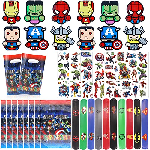 42 presentes de festa de super-heróis para crianças, suprimentos de festa temática dos Vingadores com pulseiras de tapa, chaveiro, tatuagens, meninas, decoração de festa de aniversário