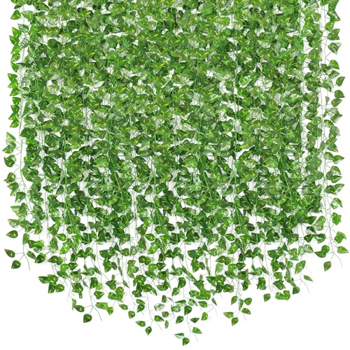 SOMYTING 28 Stück Efeu Künstlich Girlande Fake efeu Kunstpflanze Hängend Deko,Künstliche Pflanzen mit dekorativen Gesamtlänge von 28 m für Vorhang,Küche,Hochzeit,Balkon,Garten Party Dekoration