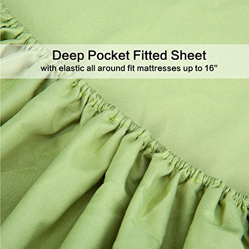 Image of 4 Piece Bed Sheet Set (Full,Sage) 1 Flat Sheet,1 Fitted Sheet and 2 Pillow Cases,Brushed Microfiber Luxury Bedding with Deep Pockets