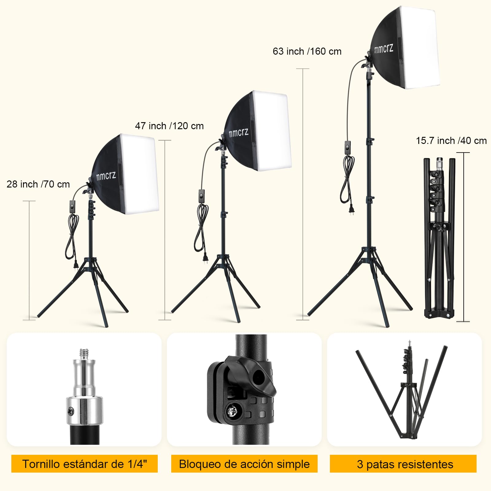 Kit de Iluminación Profesional con 2 Softbox 40 x 40cm, 85W 2700-6500K Bombillas LED E27 + Trípodes para Fotografía/Grabación/Transmisiones en Vivo