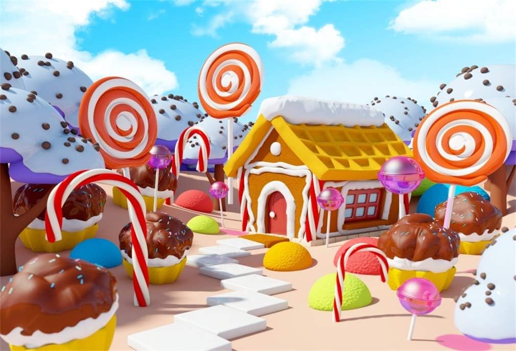 Yeele 9x6ft Background for Photography Fairy Tale Candy Land Landscape Backdrop Fantastic House Cane Candy Lollipop Cupcake Baby Kids Birthday Party Photo Booth Shoot Vinyl Studio Props