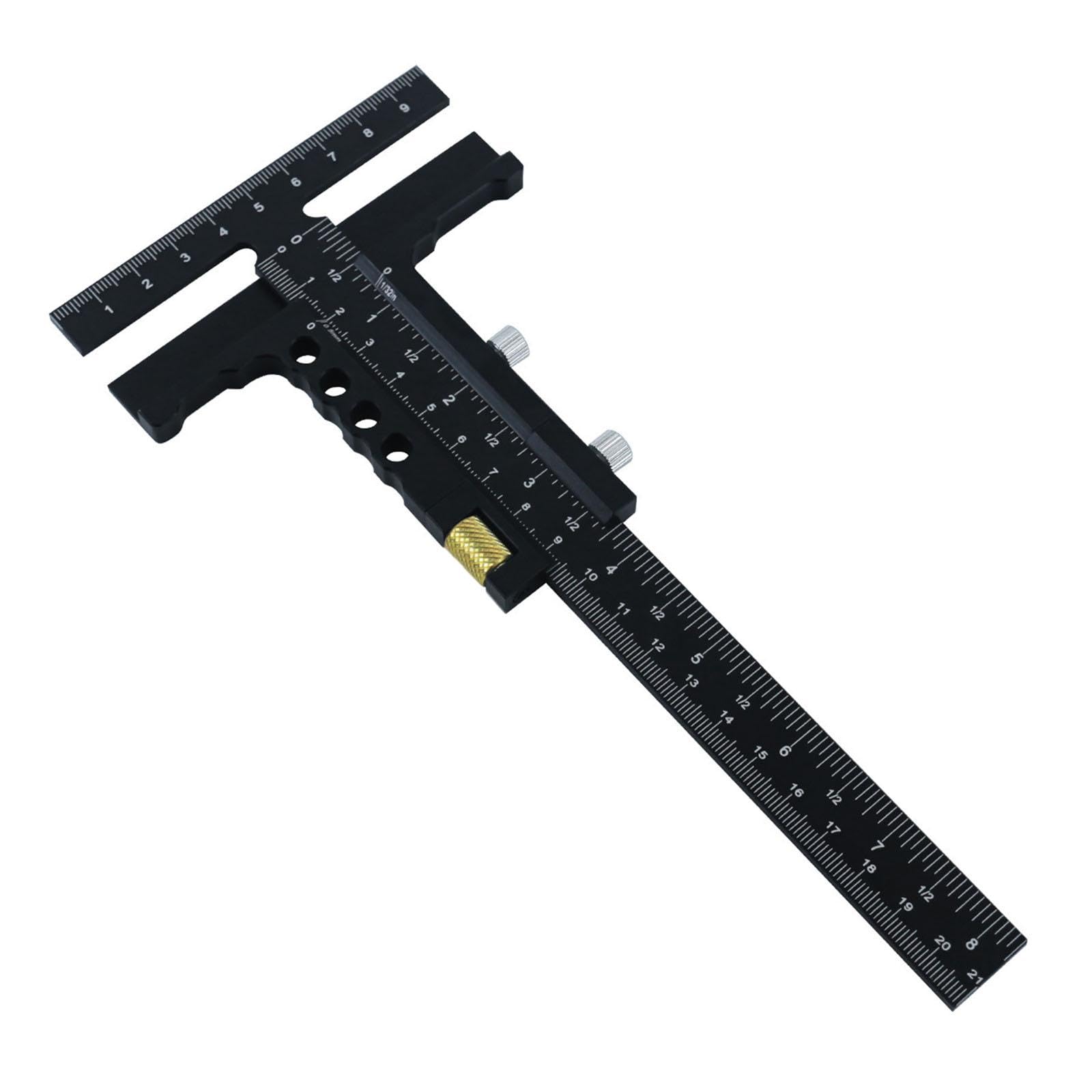 Leefasy T Shaped Wood Workings Scriber for Carpenter Layout and Measuring, Precision Woodworking Ruler Scribing Tool, Black Accessories Slide Ruler Marking Measuring Gauge, with Fine Tuning