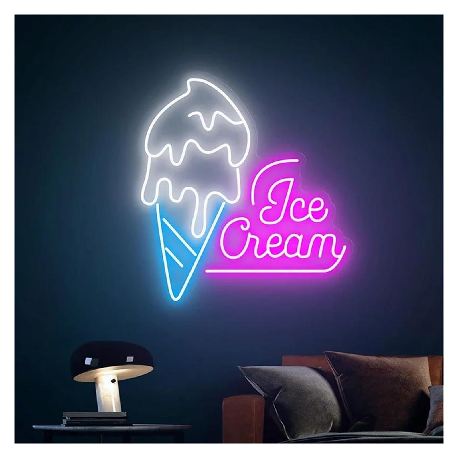 Shouxi D Sign Lamp Ice Cream Neon Sign Light Wall Ecor Coffee Bar Shop Restaurant Ecoration(,50Cm)