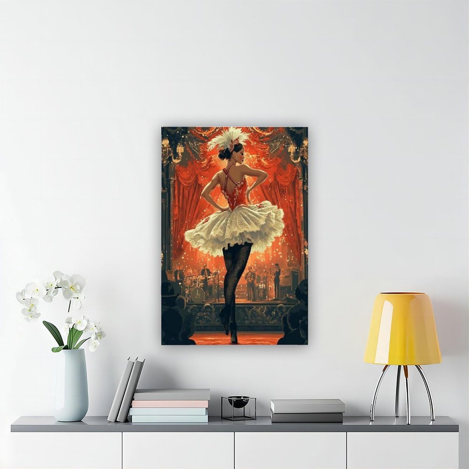 Stampa artistica su tela con illustrazione di cabaret francese, Cancan Dance, decorazione per camera da letto, ufficio, camera da letto, regalo, 60 x 90 cm