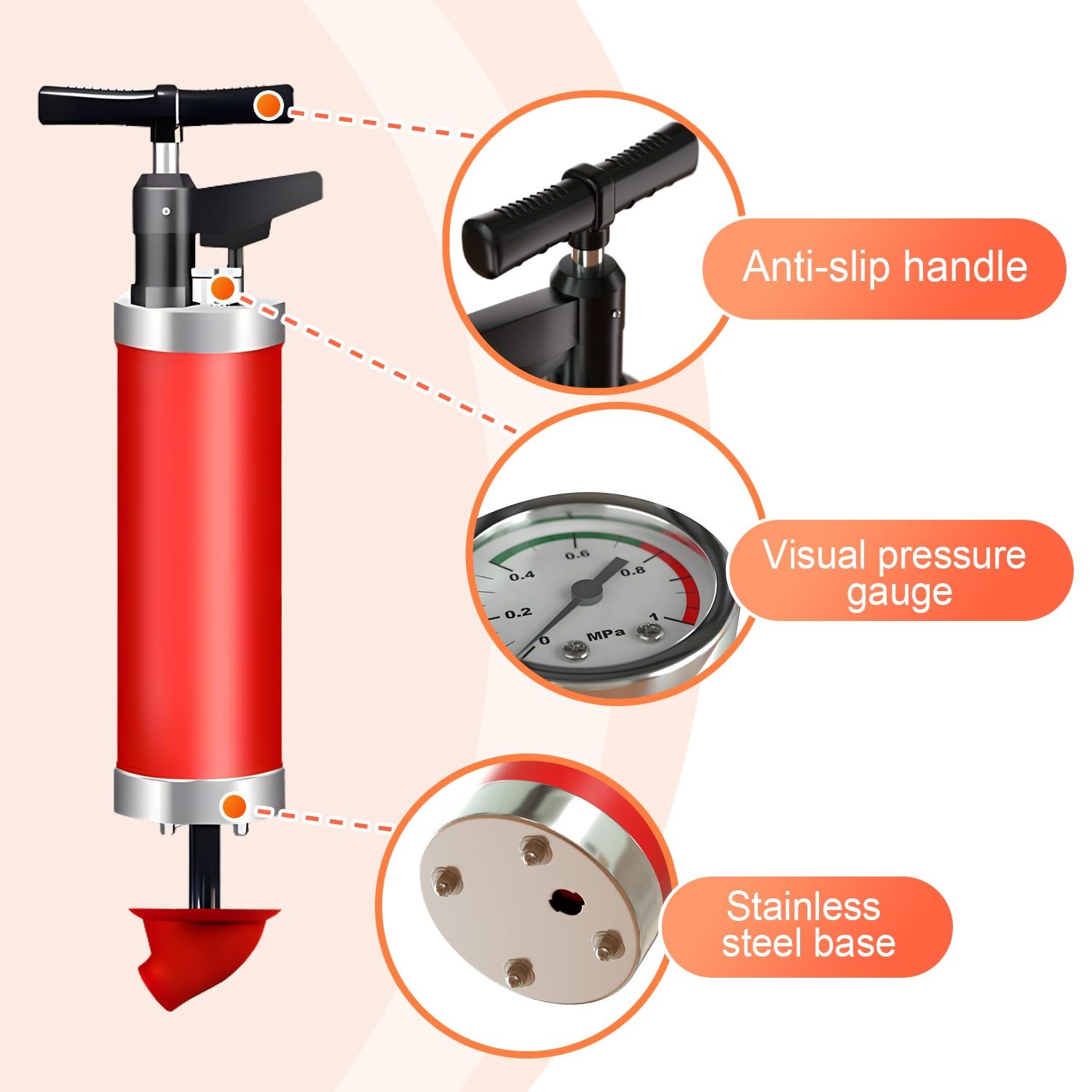 Desatascador WC a Presion, Stura WC ad Aria Compressa con Barometro, Desatascador Tuberias Profesional con 4 Teste di Pistone, per Disintasare WC, Lavello, Vasca