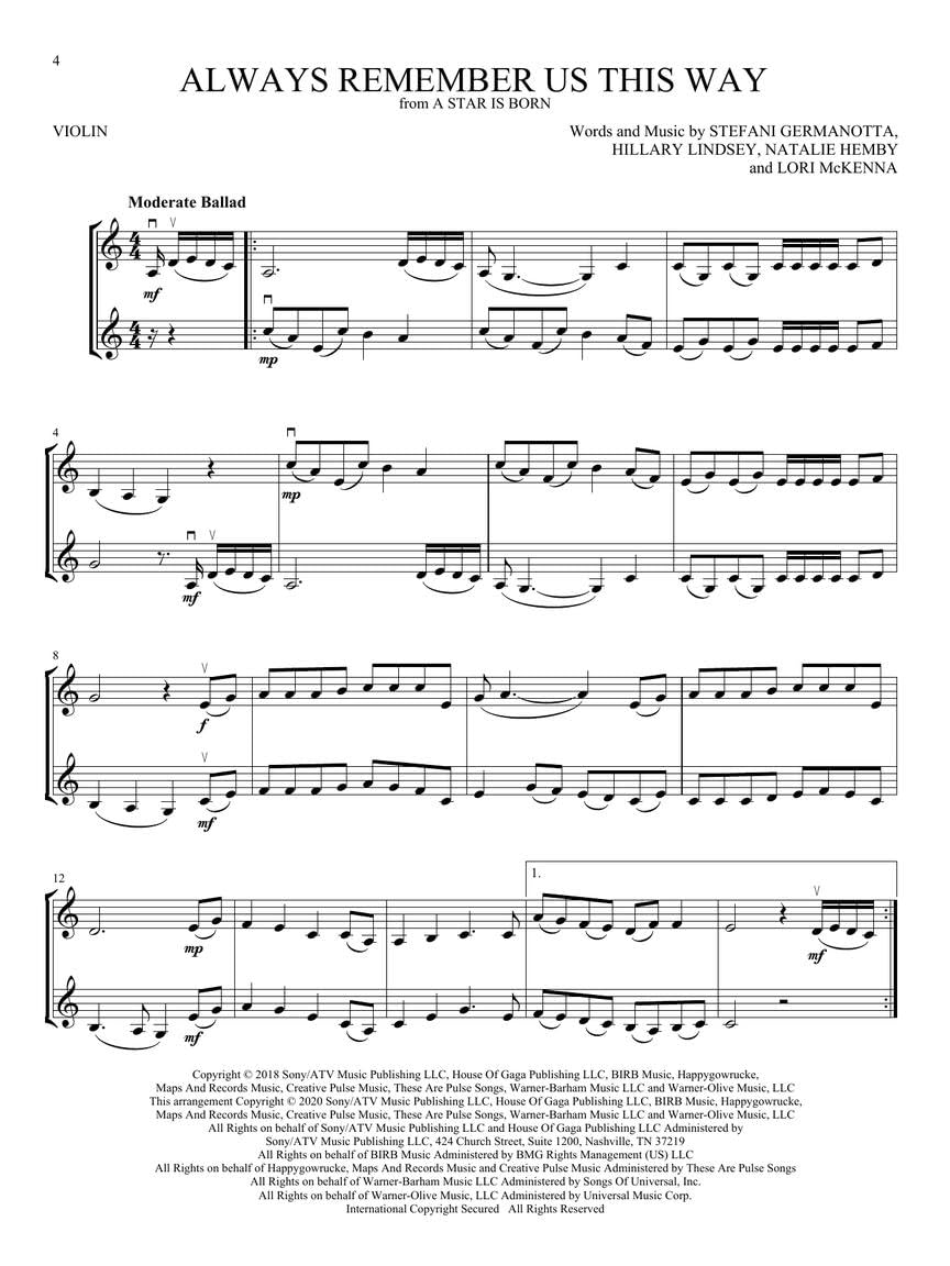Movie Hits for Violin Duet Sheet Music Songbook | Various Composers 30 Popular Film and Musical Themes for Two Violins | First Position Ensemble Repertoire for Students Lessons Practice & Performance