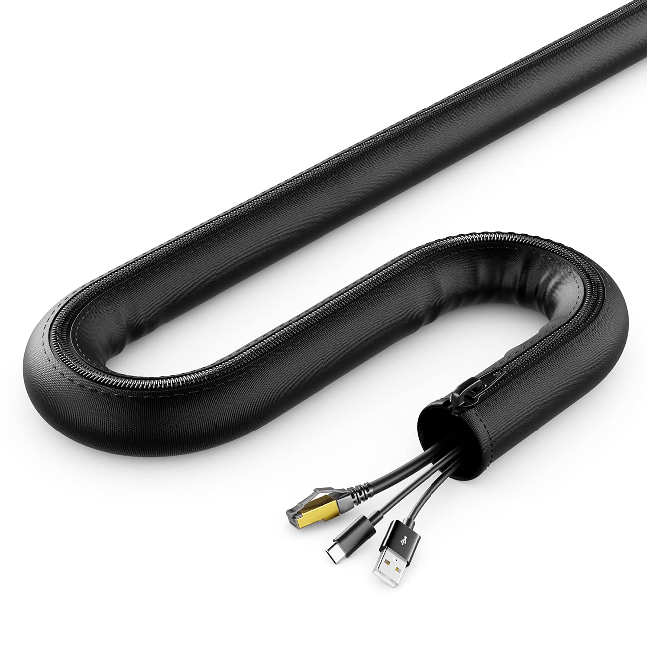 deleyCON 1,5m Tubo Raccogli Cavi Flessibile con Cerniera 40mm di Diametro Gestione dei Cavi Canalina per Cavi Protezione per Cavi Robusta Guaina di Nylon per Cavi per Scrivania Nero