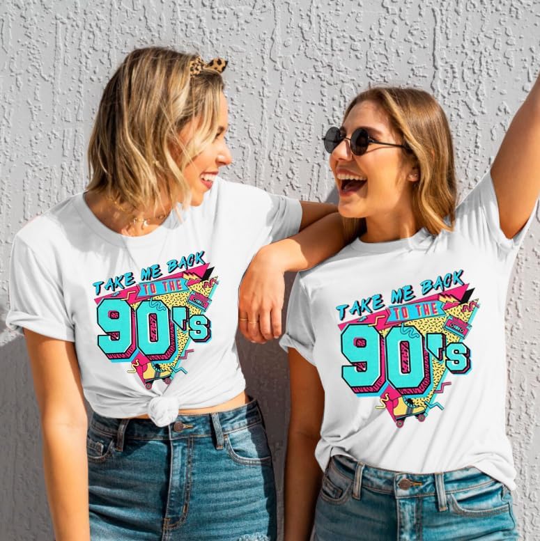 90s Outfit for Women Take Me Back to The 90's Shirt Vintage Neon Crew Neck Tops Tee for Birthday Party Gift - Image 3