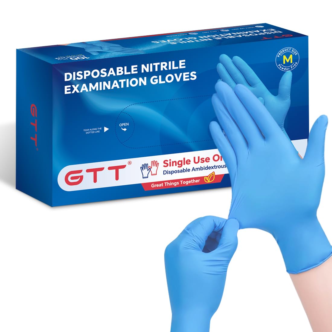 Nitrile Gloves - Latex-Free, Powder-Free, Disposable Gloves for Household Use Strong, Flexible - Blue, XL