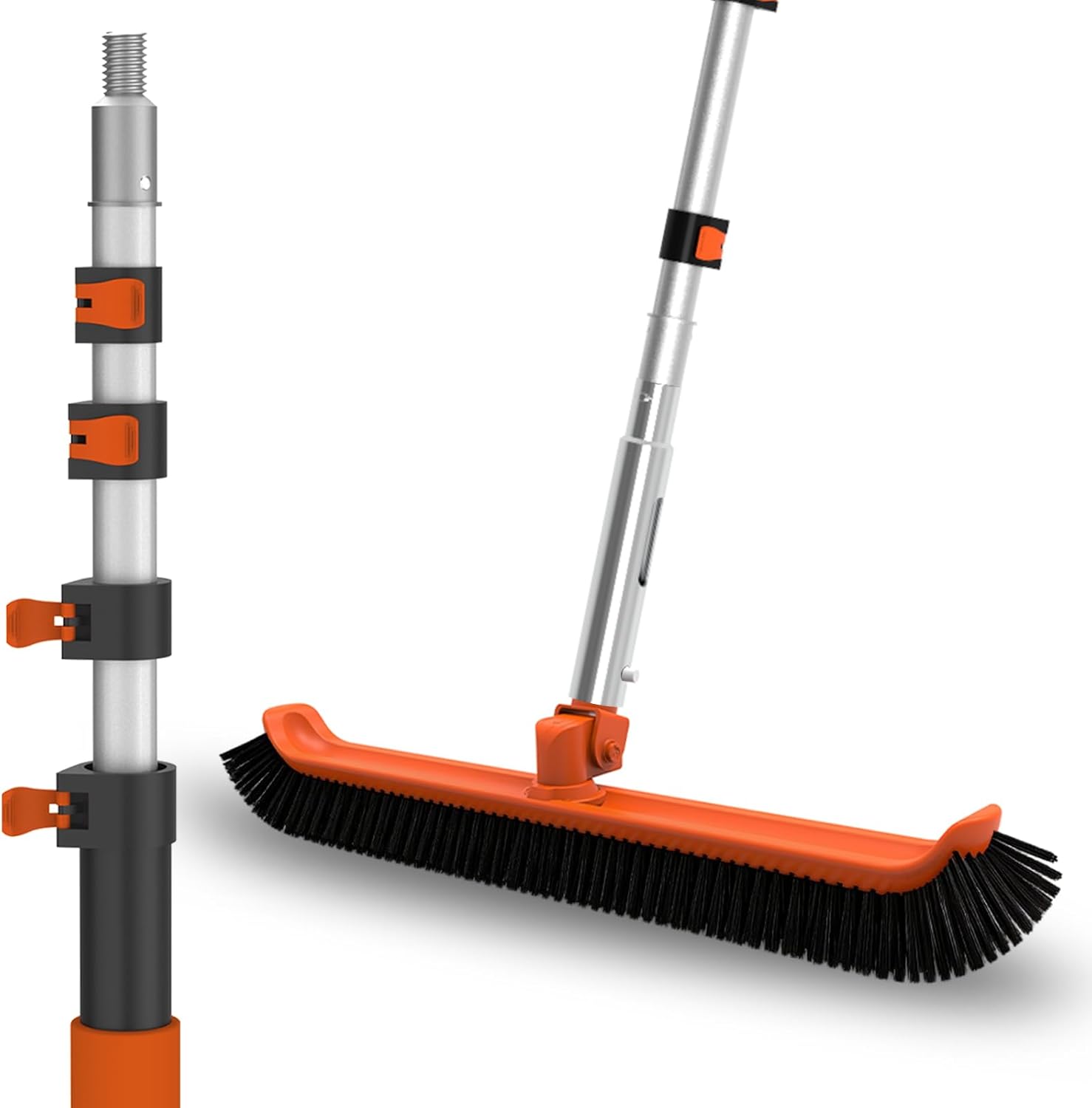 Pool Brush with Pole, 12FT Heavy Duty Telescopic Pool Pole with 18" Pool Brush, Swimming Pool Scrubber Brush Head for Cleaning Walls, Tiles & Floors