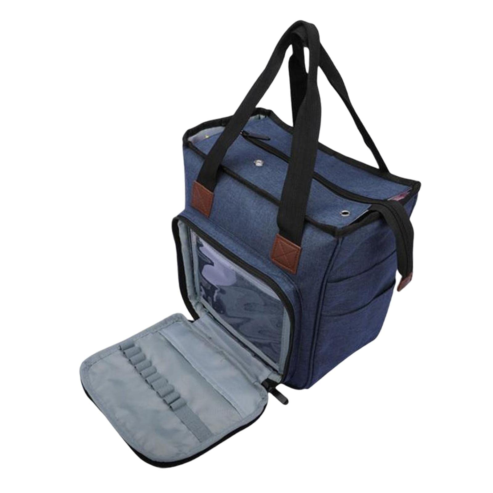 Juego de 2 bolsas de tejer portátiles, bolsa de almacenamiento, accesorios de costura, ganchos de ganchillo, color azul