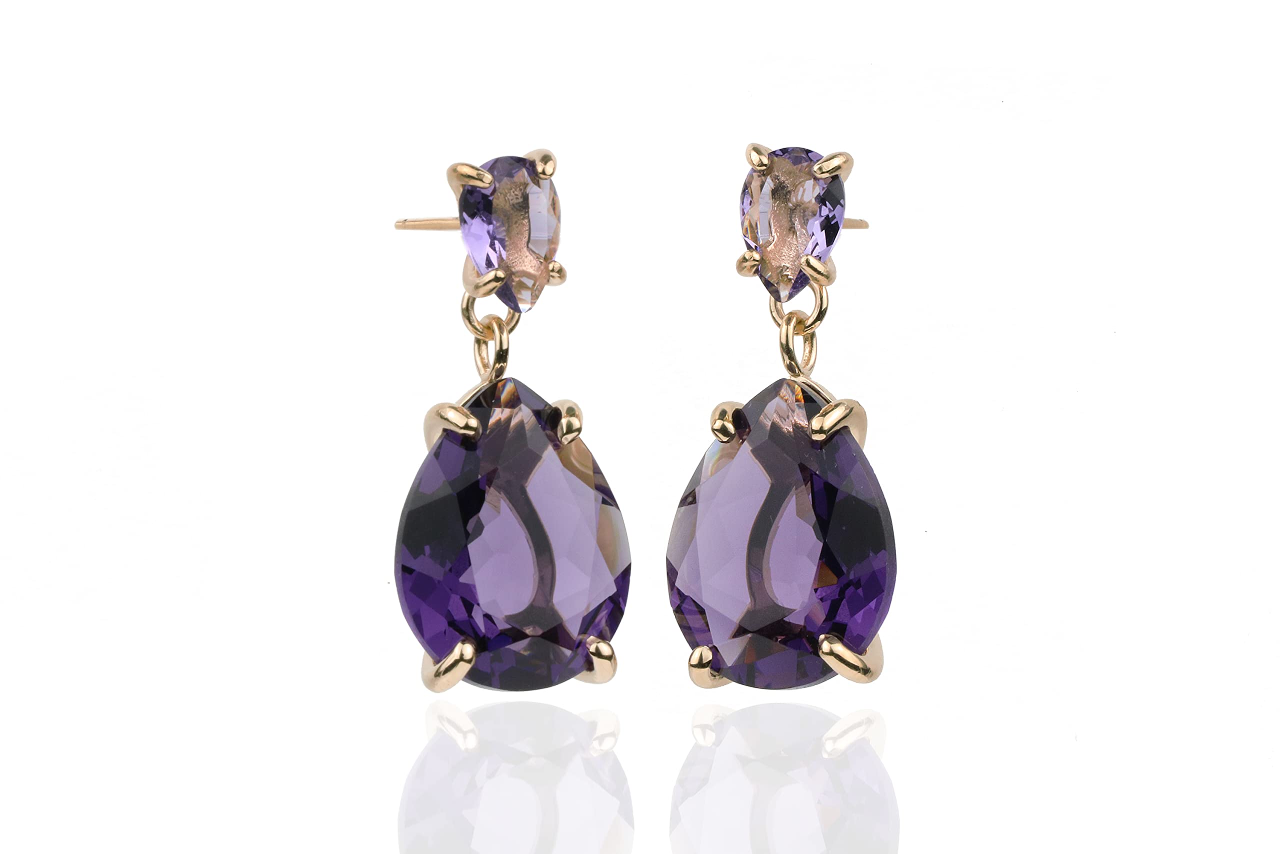 Ametista Orecchini in Oro 14k - Orecchini Pendente Dichiarazione per Donne - Moda Orecchini a Goccia - Sposa, Sera, Moda Casuale, Regali per Donne - Gioielli Artigianali