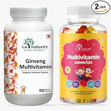 LA NATURE'S WE CARE YOUR HEALTH Ginseng Multivitamin & Multivitamins 30 Gummies for Kids and Adults with Essential Vitamins & Minerals for Healthy Growth Pack of 2