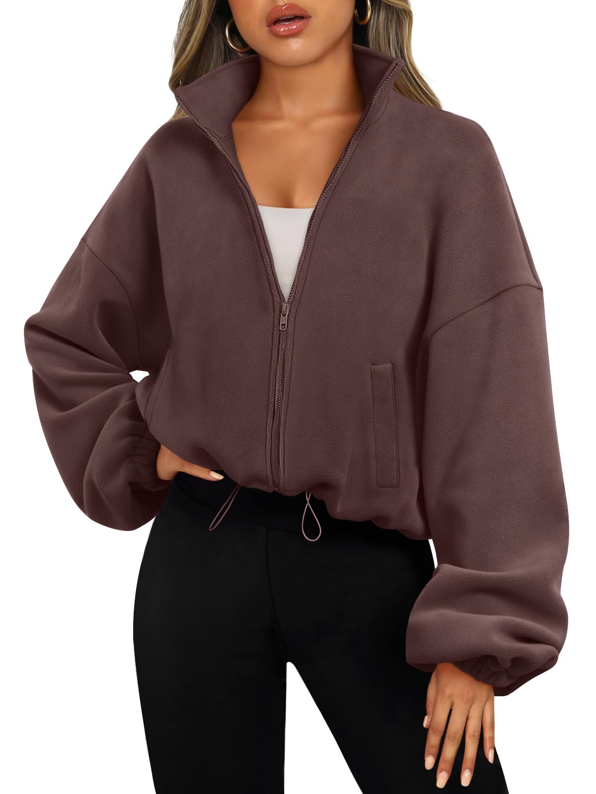 Womens Fleece Jackets Zip Up Oversized Sweatshirts Winter Clothes Long Sleeve Crop Sherpa Fall Outfits Fashion