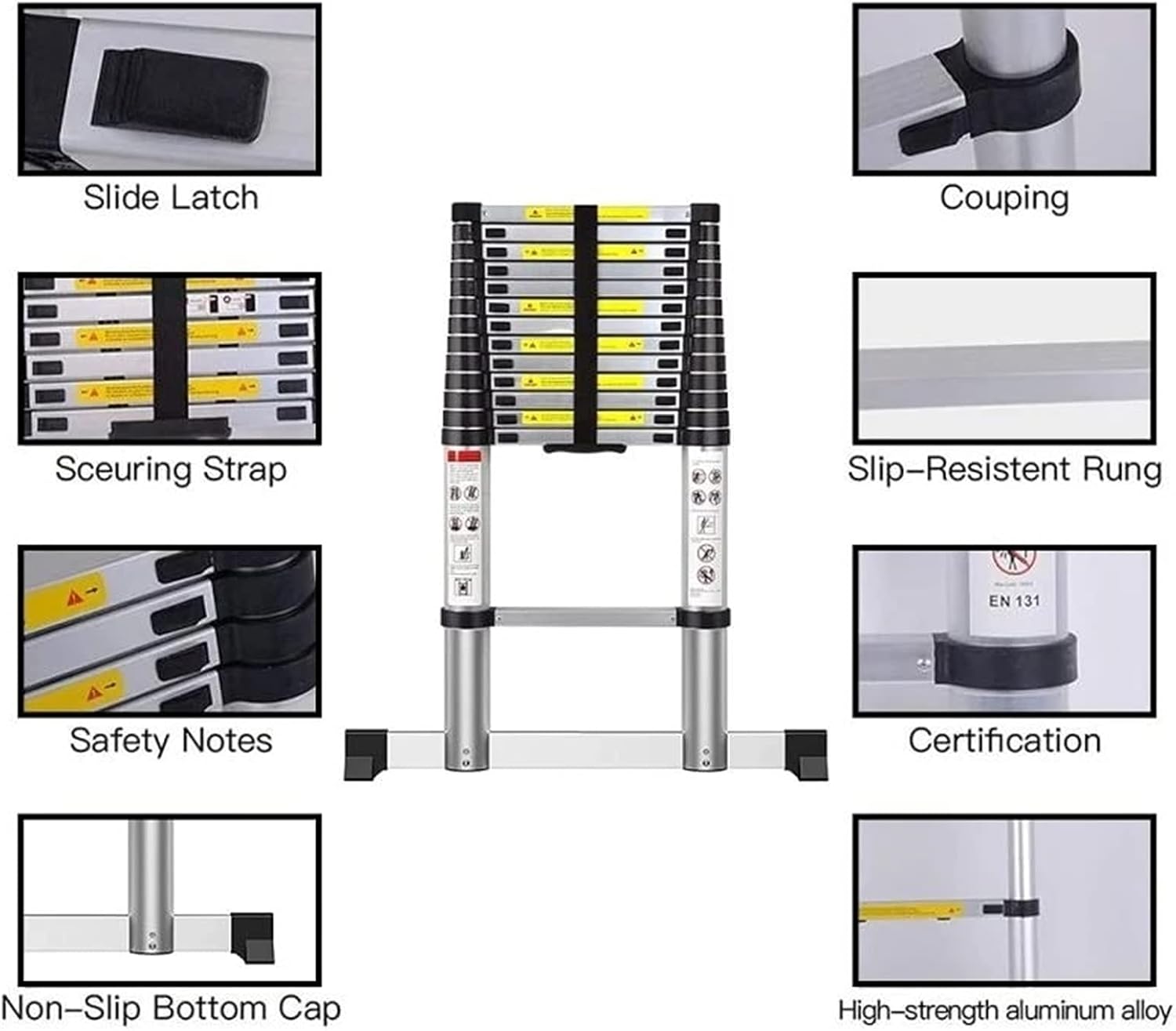 Telescopic Ladder Telescopic Ladders Multi-Purpose Extendable Ladder Telescopic Ladder Telescoping Extension Ladder 20ft / 16ft / 12.5ft / 10.5ft, Aluminum Telescopic Ladders for Rooftop RV