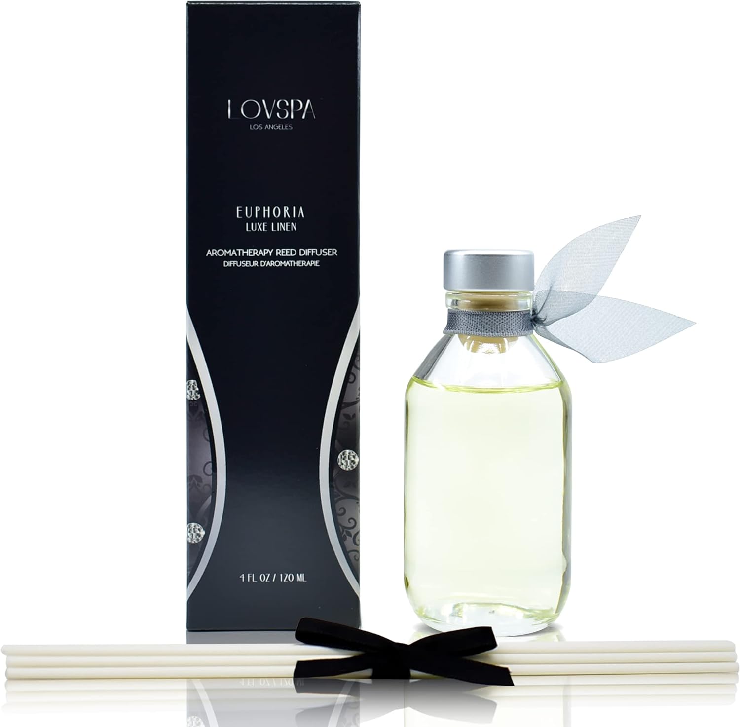 LOVSPA Euphoria Luxe Linen Reed Diffuser Refill, 4 oz, Bundle with Euphoria Luxe Linen Reed Diffuser Set - Made with Essential Oils in The USA