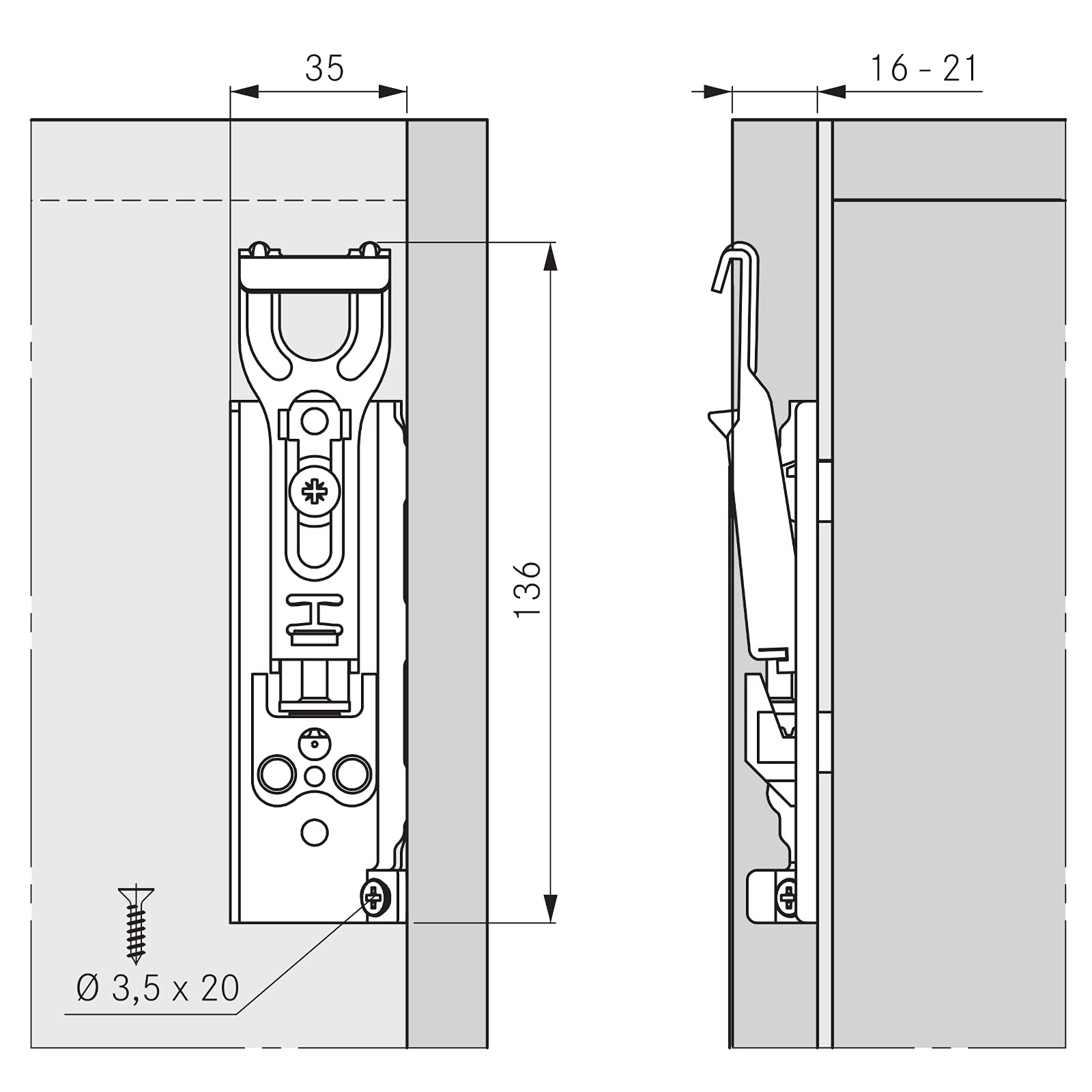 4 Sets verdeckte Schrankaufhänger TH6401 Tragkraft 130 kg mit teilbaren Schrankschienen verstellbarer Wandhalter für Oberschrank Stahl verzinkt von SOTECH