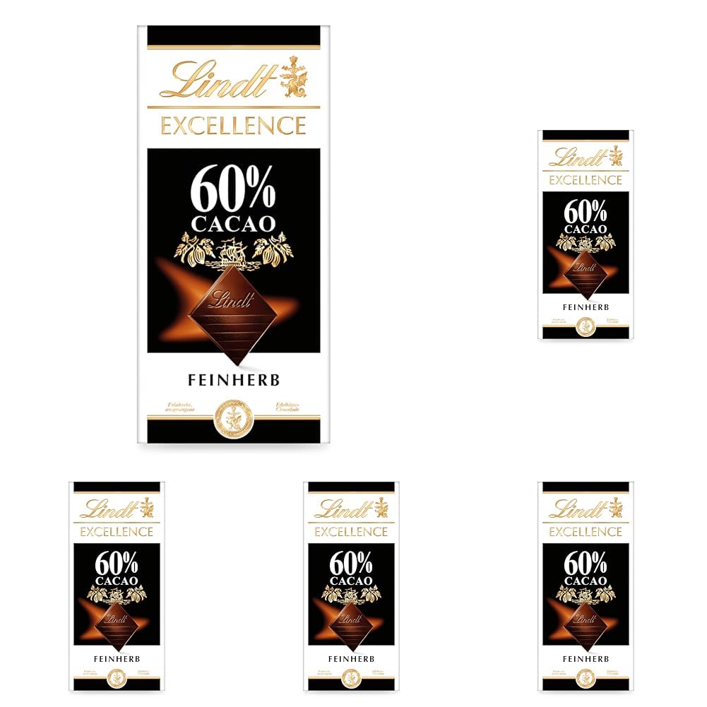 Lindt Schokolade | EXCELLENCE Tafel 60% | 100g | Edelbitter-Schokolade mit intensivem Kakao-Geschmack | Schokoladen-Tafel (Packung mit 5)
