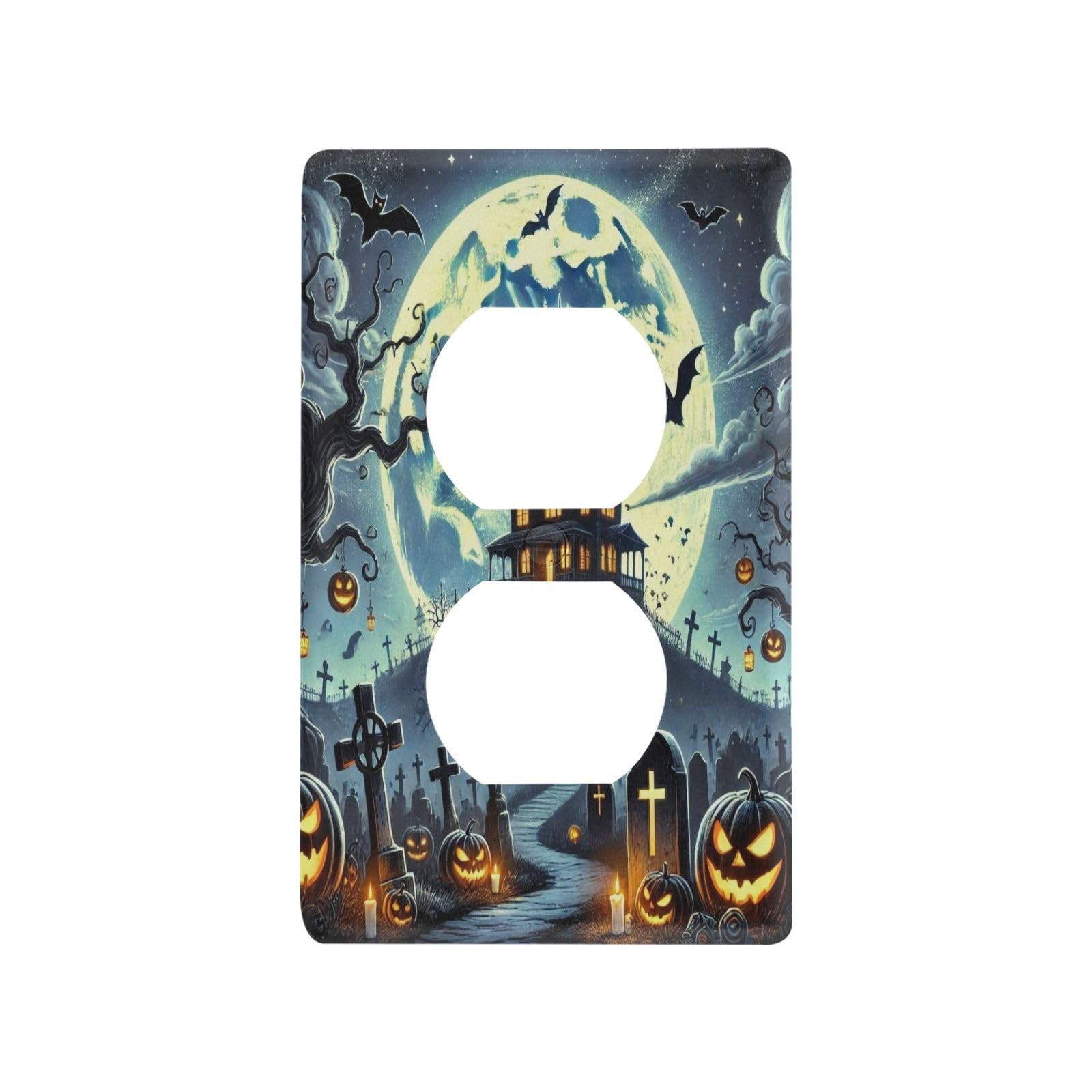Halloween Haunted Blue Light Switch Cover Decorative Receptacle Outlet Wall Plate Guard Plastic Wall Outlet Cover for Living Room Home Decor Kitchen (Duplex Outlets Cover)