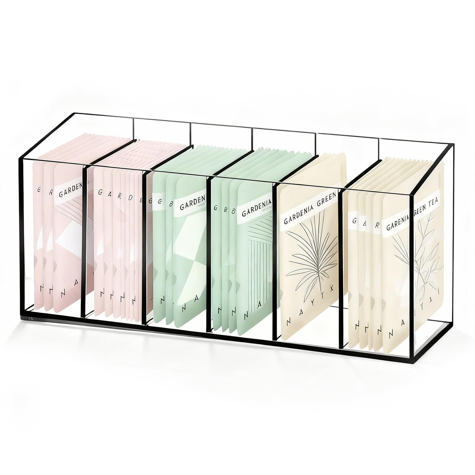 Rfytdcf Clear Plastic Tea Bag Storage, 6 Compartments Drinks Pouches Container With Removable Partition Tea Bag Organiser For Snacks Sweeteners Sugar Pouches Spice Packets
