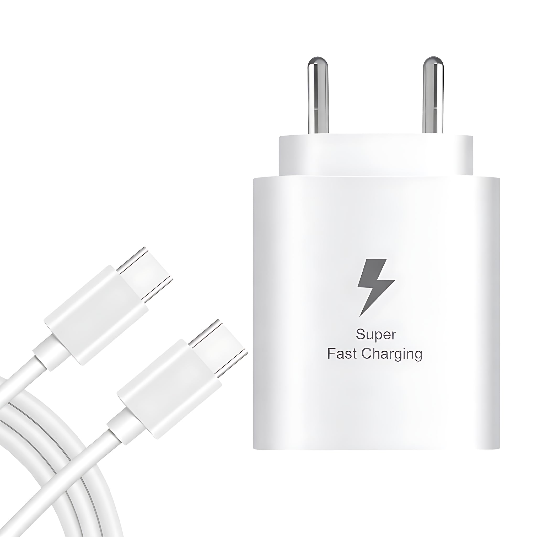 MAK 25W Charger with Cable for Samsung Galaxy A25 5G, White - Image 1