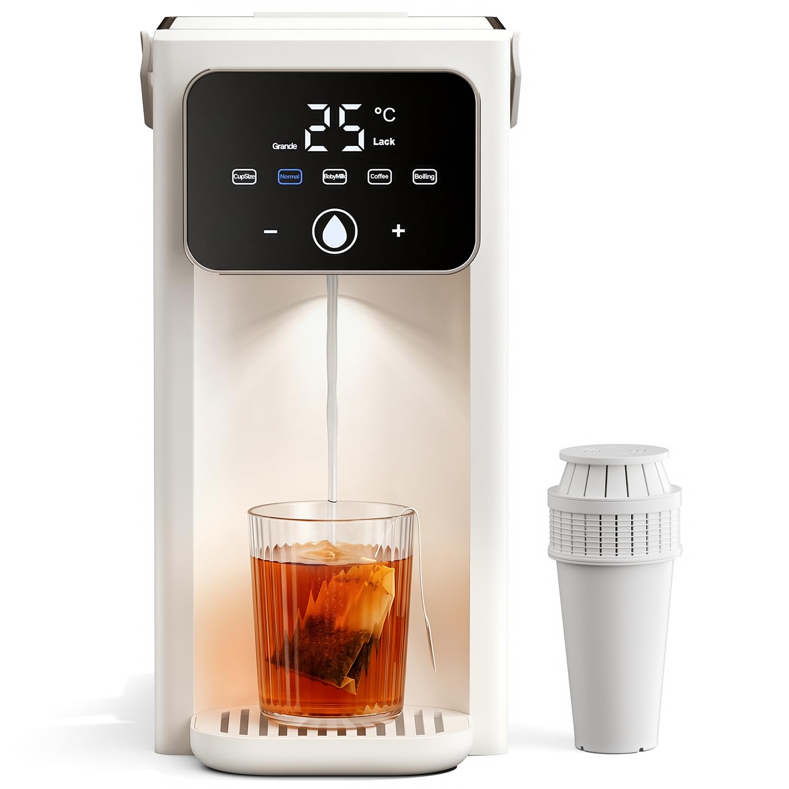 KOMORE 3L Instant Hot Water Dispenser, 16 Adjustable Temperature Settings (25°C-100°C) & 3 Volume Options (250ml-500ml), One Cup Kettle with Filter, LED Touch Display & Cleaning Program, Safety Lock