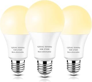 A19 LED Light Bulbs 60 Watt Equivalent Soft White 2700K, 800 Lumens Energy Efficient LED Bulb 10W, E26 Standard Base, Non-Dimmable, 20,000 Hour Lifetime, 3-Pack