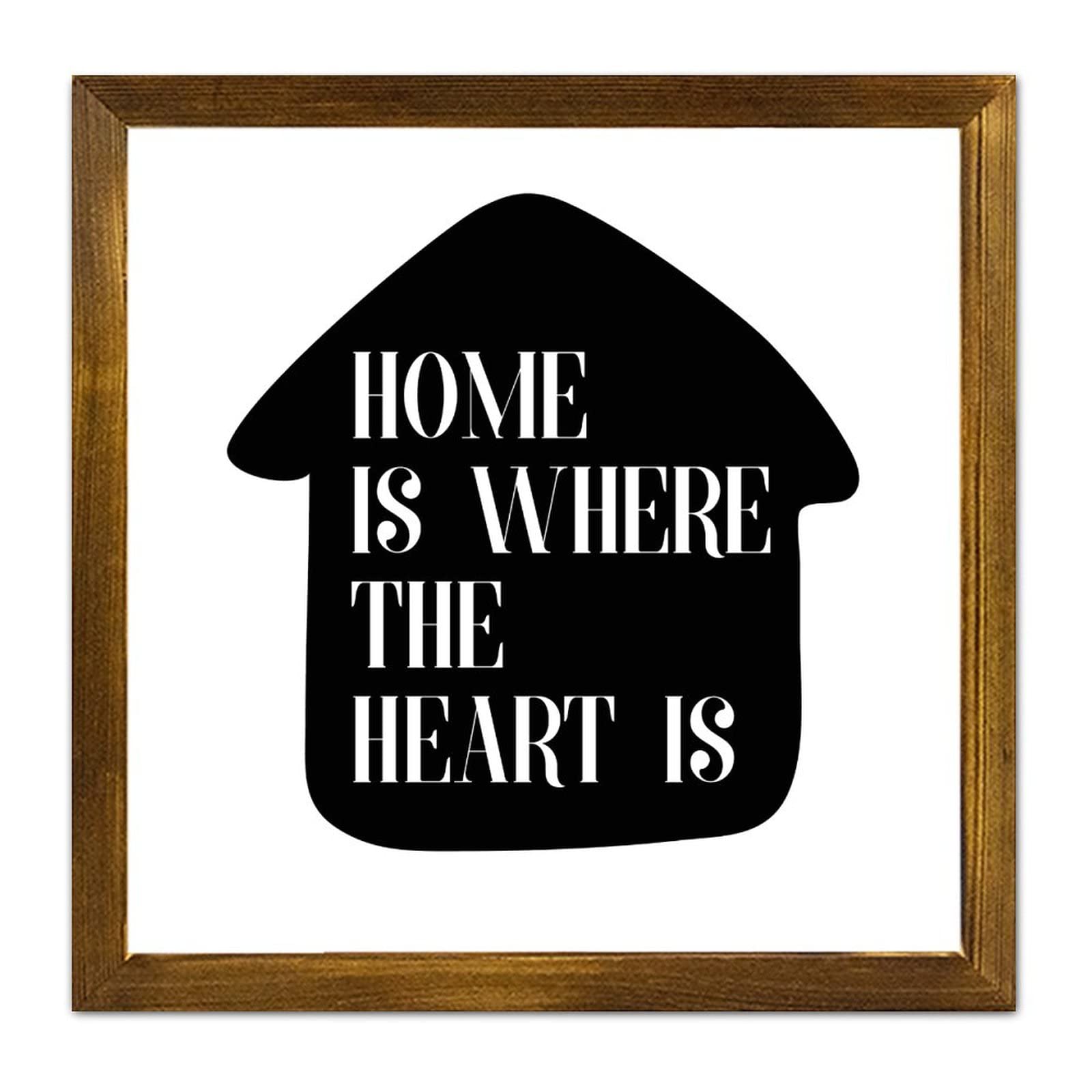 Panneau en bois Home is Where The Heart is vintage decoration murale 30x30 cm