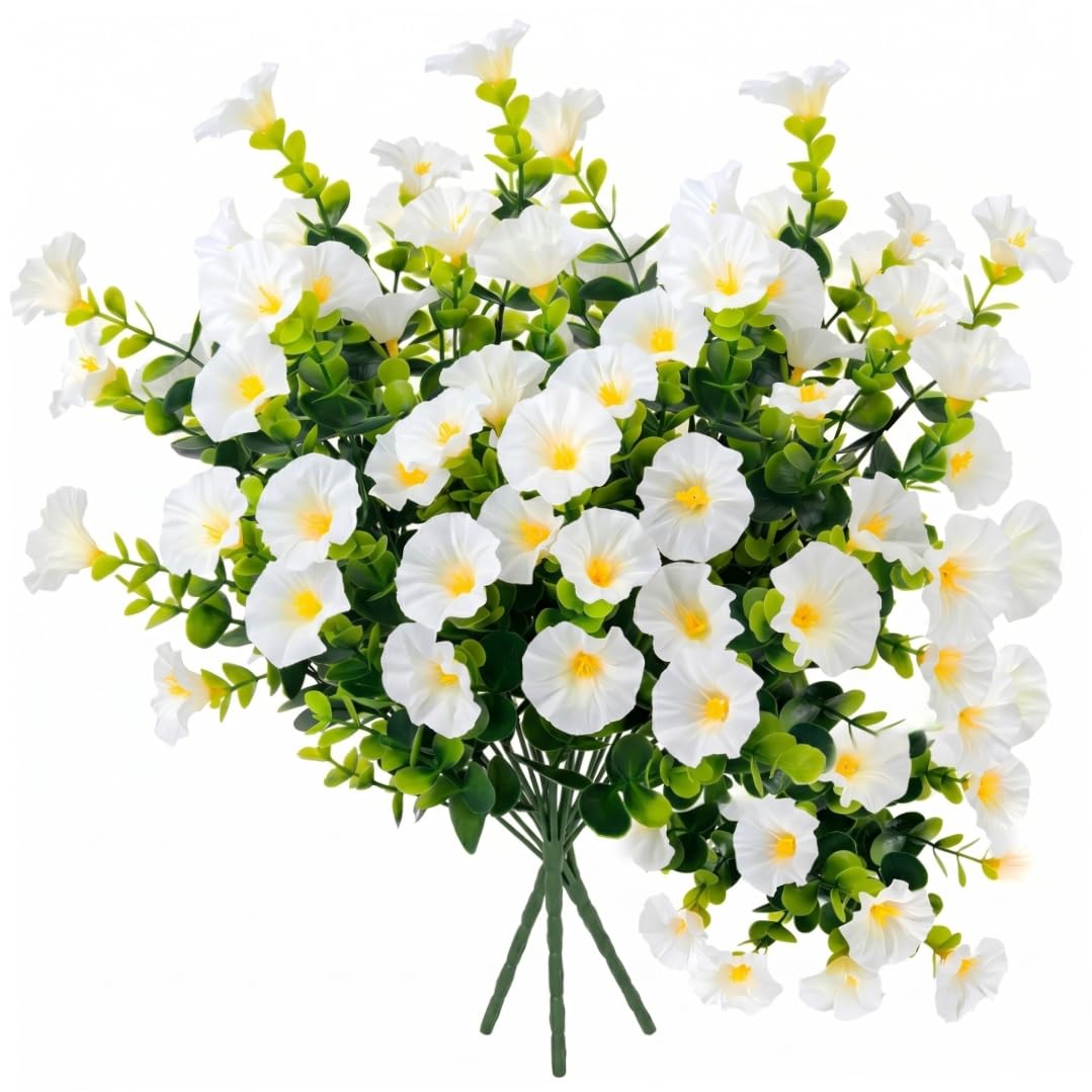 Nukinp 24PCS Artificial Petunias Realistic White Flowers Uv Resistant Artificial Petunias For Outdoors Indoor Decor, 36cm/14.17inch