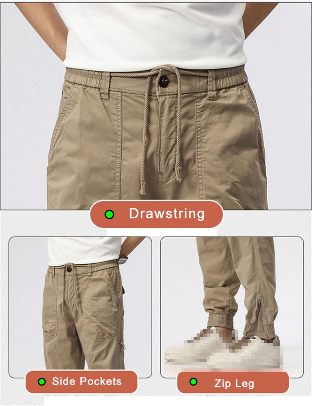 Vogrtcc Pantalones Cargo para Hombre Pantalones Casuales Ajustados Joggers Cordón Cremallera Pierna Pantalones De Trabajo