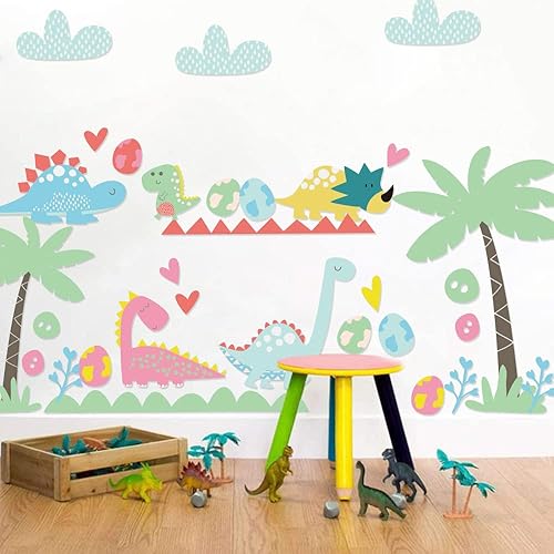 Calcomanías de pared de dinosaurio, lindas calcomanías de pared de dinosaurio para dormitorio de niños y niñas, guardería, sala de juegos y