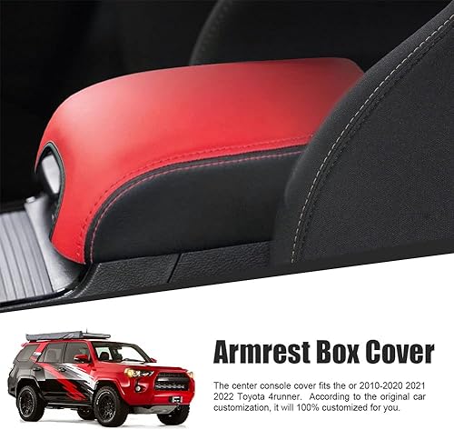 Miniatura 7 de sportuli Cubierta de consola central de cuero antiarañazos para apoyabrazos, reemplazo para accesorios Toyota 4Runner 2010-2023 2024 (Rojo)