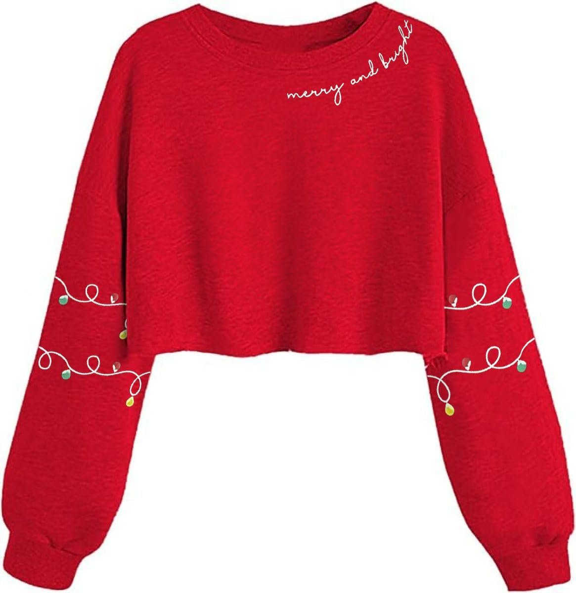 qbily Women Winter Christmas Crop Sweatshirt Funny Long Sleeve Xmas Merry Christmas Graphic Outerwear Pullover Top-picture-23