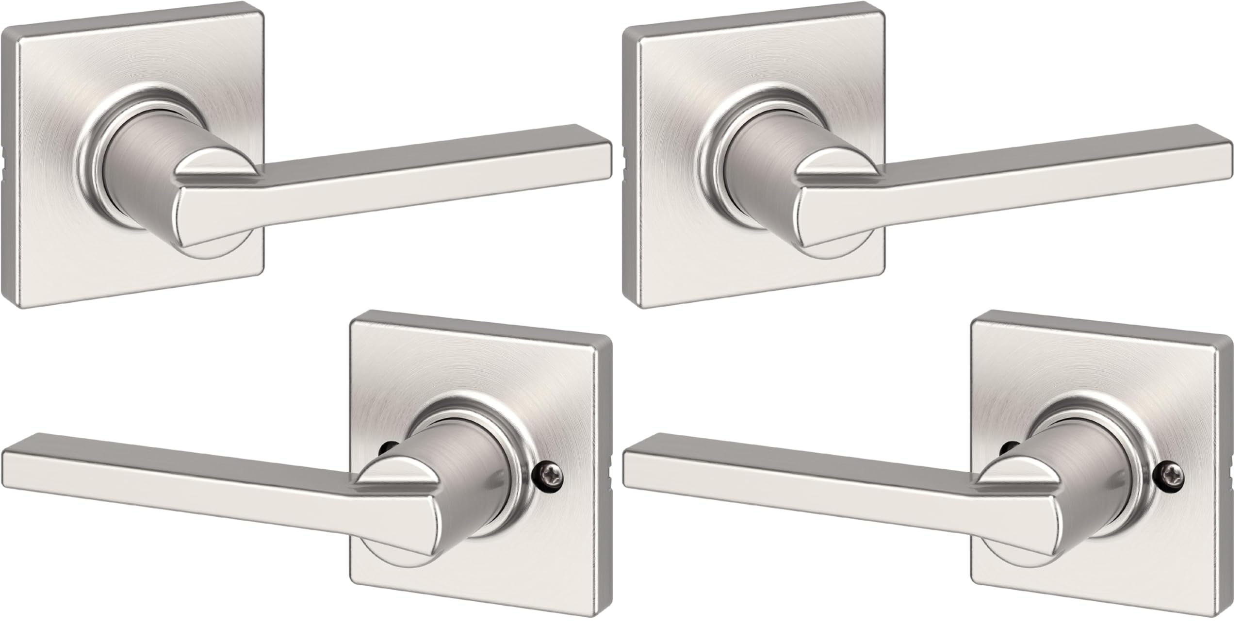 Kwikset Casey Interior Passage Door Handle, Lever for Closet and Hallway Doors, Reversible Non-Locking Handle Lever, Satin Nickel, with Microban Protection (Pack of 2)
