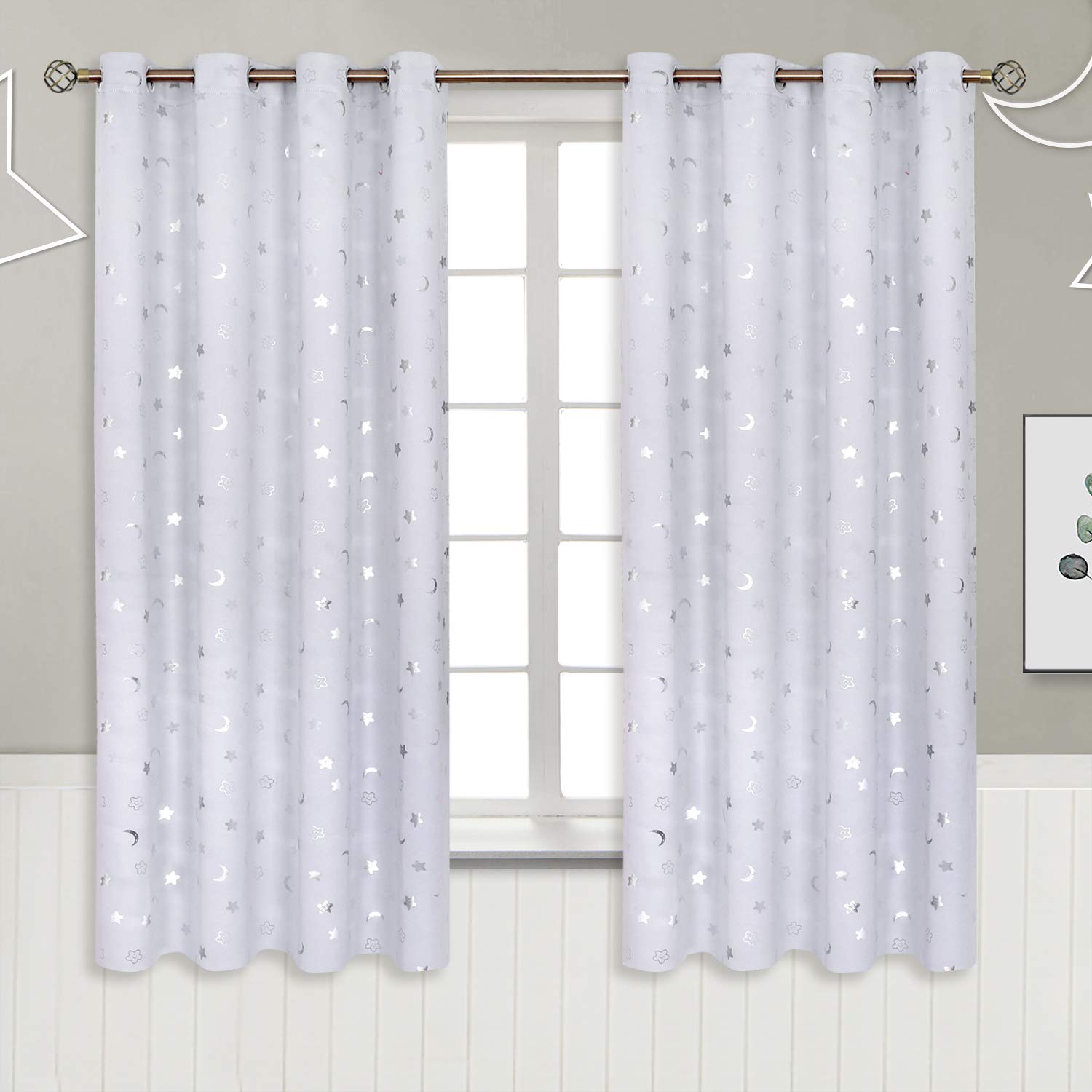 BGment Greyish White Blackout Curtains for Kids Bedroom 63 Inch - 2 Panels