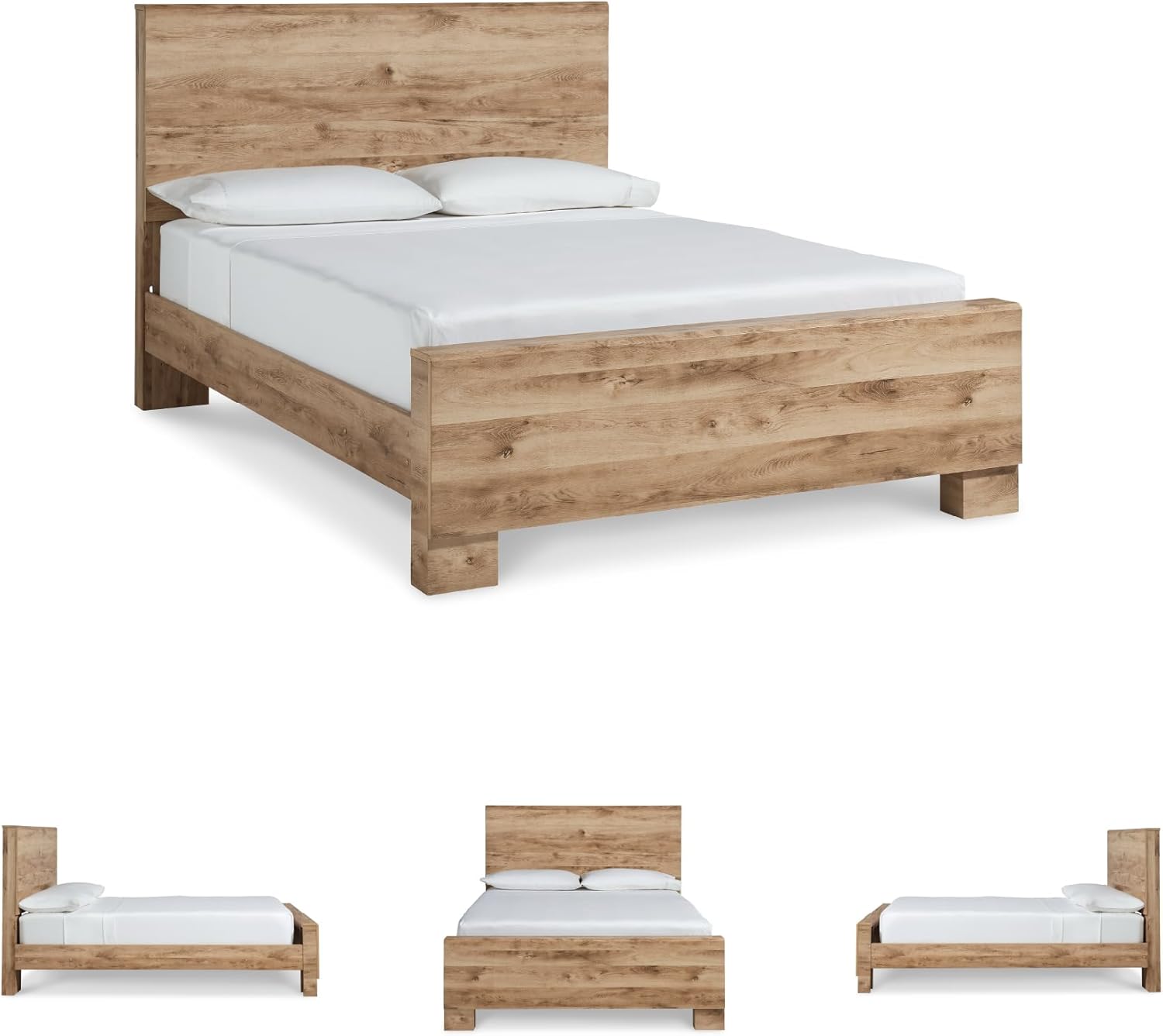 Signature Design by Ashley Hyanna Rustic King Panel Bed with Metal Slats, Foundation or Box Spring Needed, Light Brown